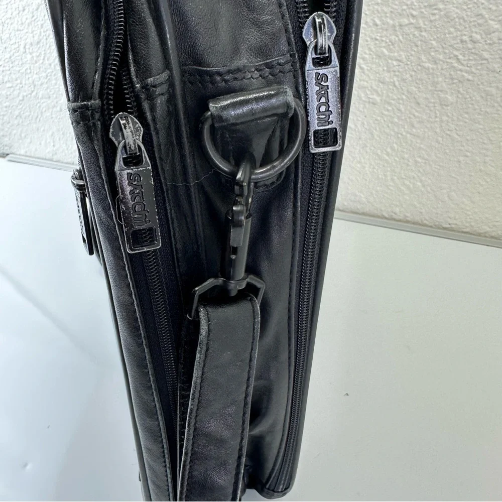 SATCHI genuine black leather messenger bag unisex academia